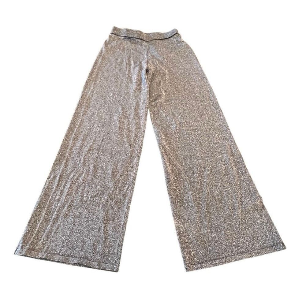 Tahari Women's Metallic Silvery Elastic Waist Wide Leg Palazzo Pants Black XS
